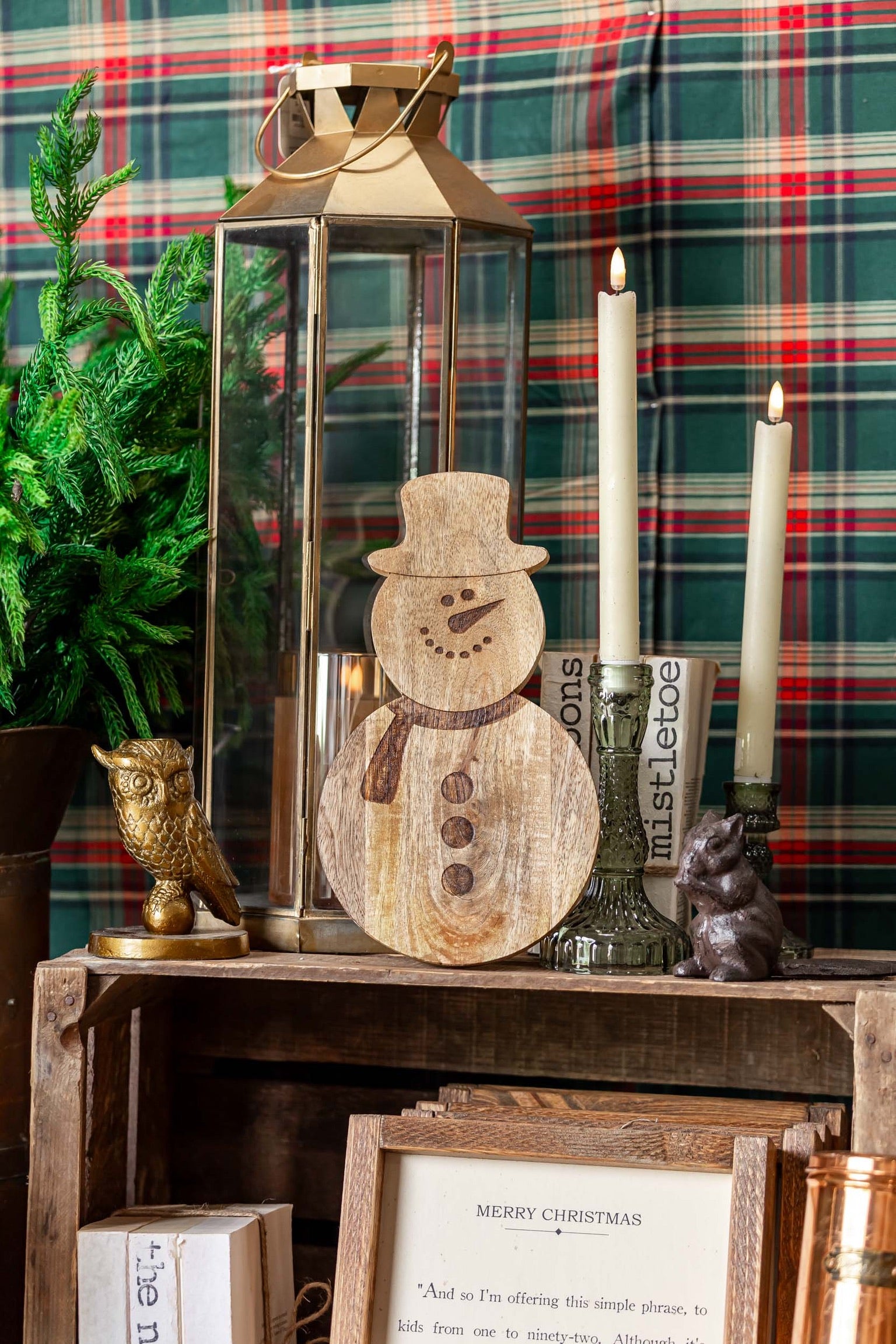 Mango Wood Etched Snowman Board Creative Co-Op