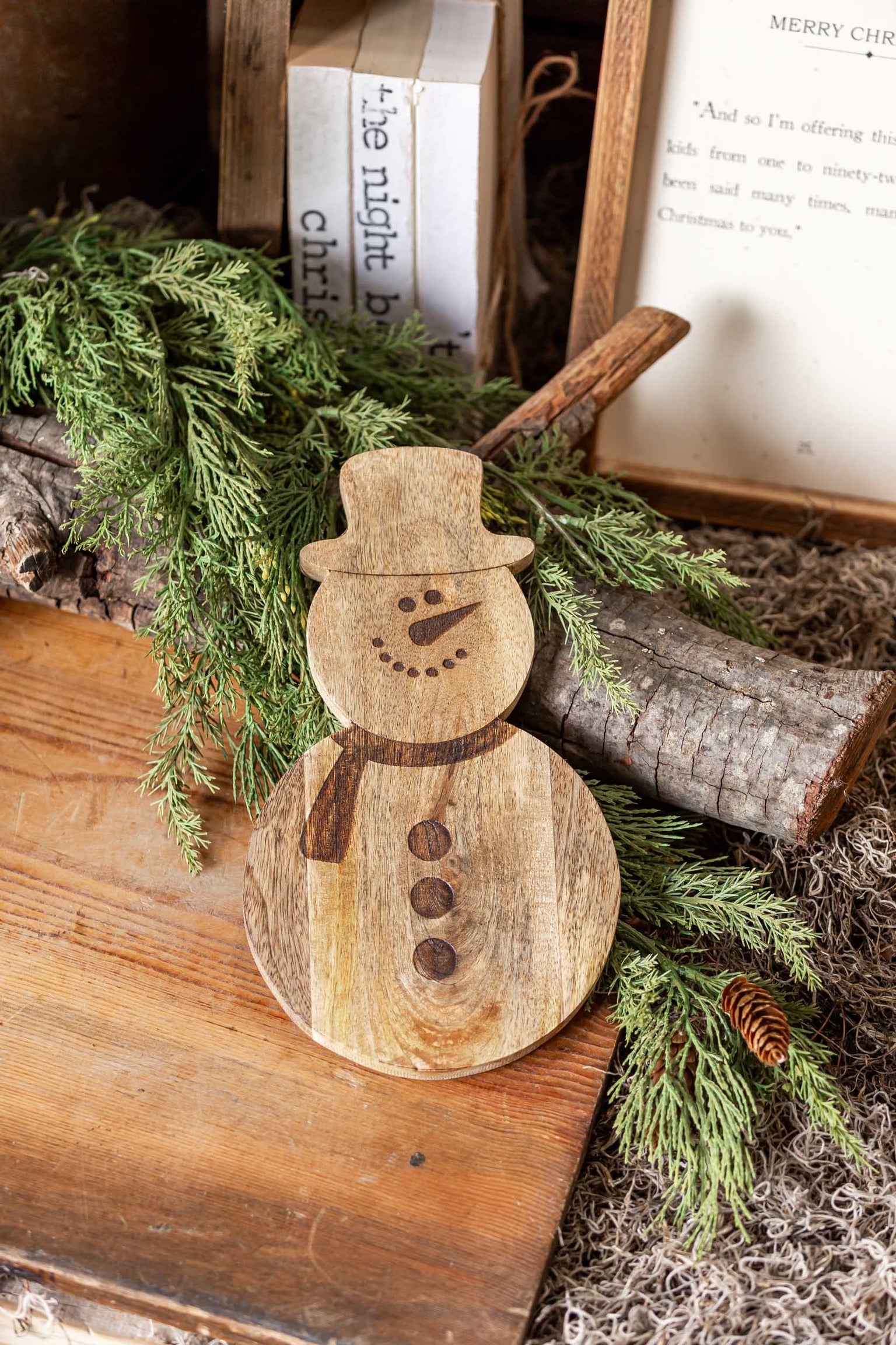Mango Wood Etched Snowman Board Creative Co-Op