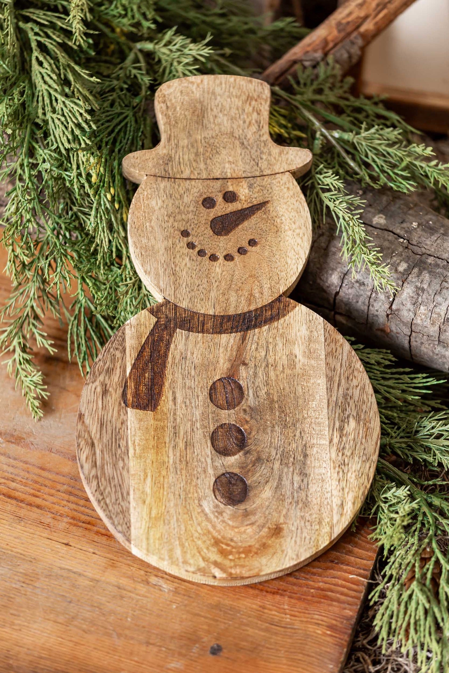 Mango Wood Etched Snowman Board Creative Co-Op