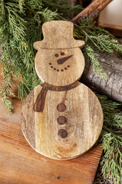 Mango Wood Etched Snowman Board Creative Co-Op