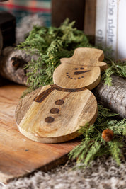 Mango Wood Etched Snowman Board Creative Co-Op