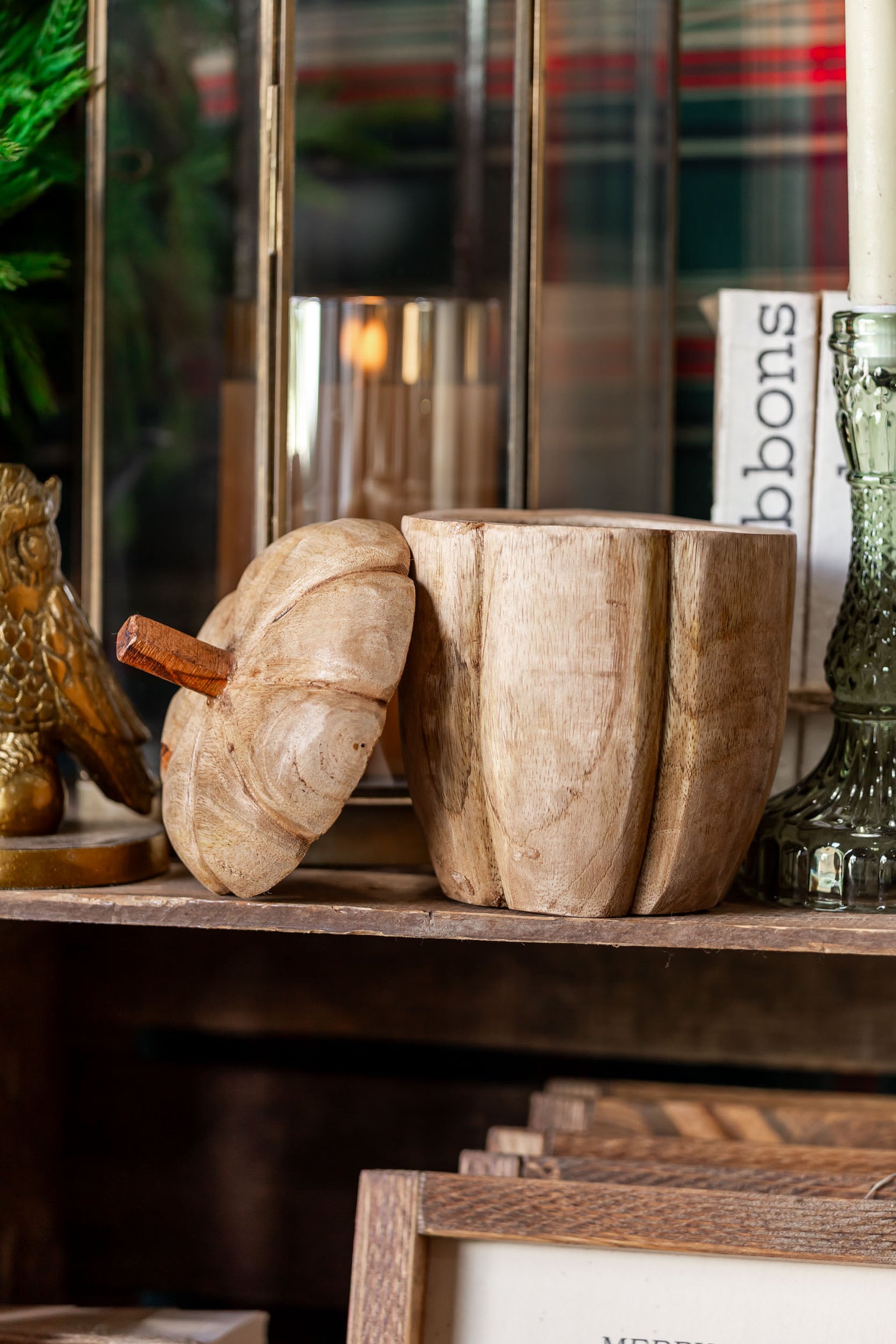 Hand-Carved Mango Wood Acorn Jar Creative Co-Op