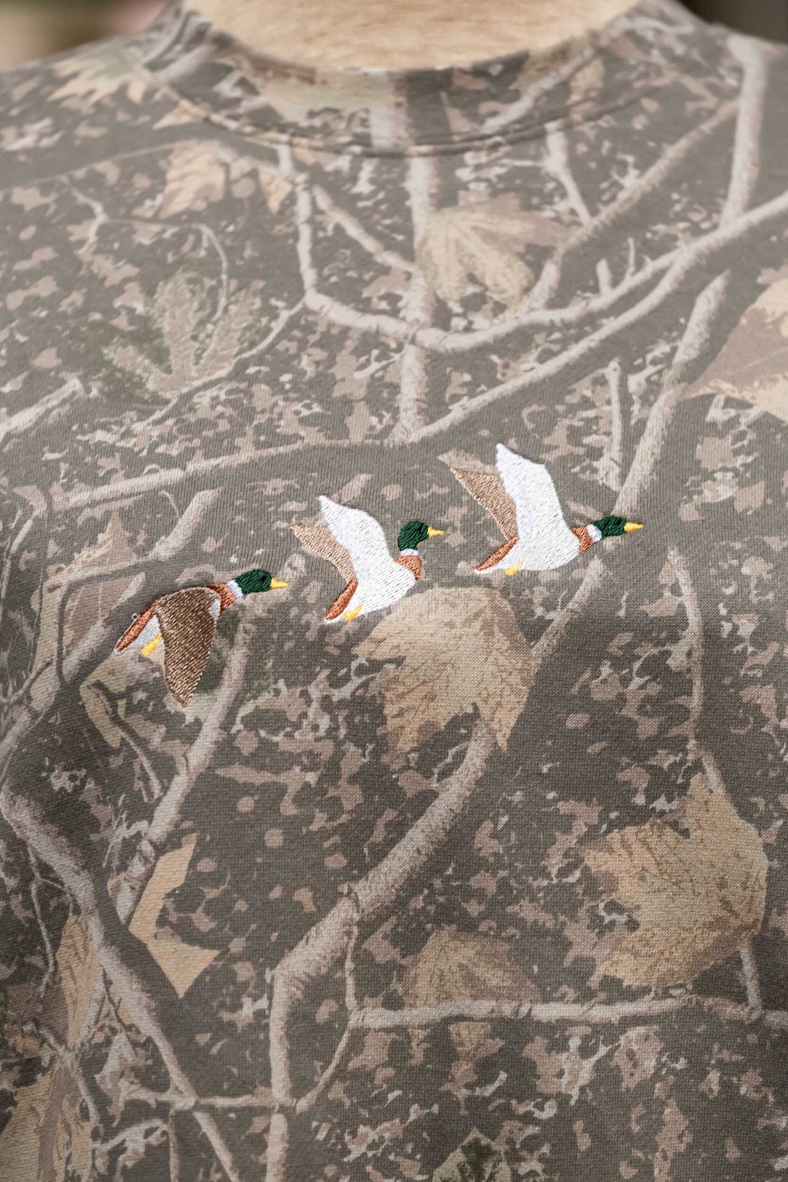 Flying Mallard Ducks Embroidered Camo Crewneck Sweatshirt Fashion City