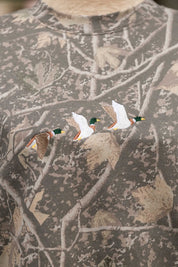 Flying Mallard Ducks Embroidered Camo Crewneck Sweatshirt Fashion City