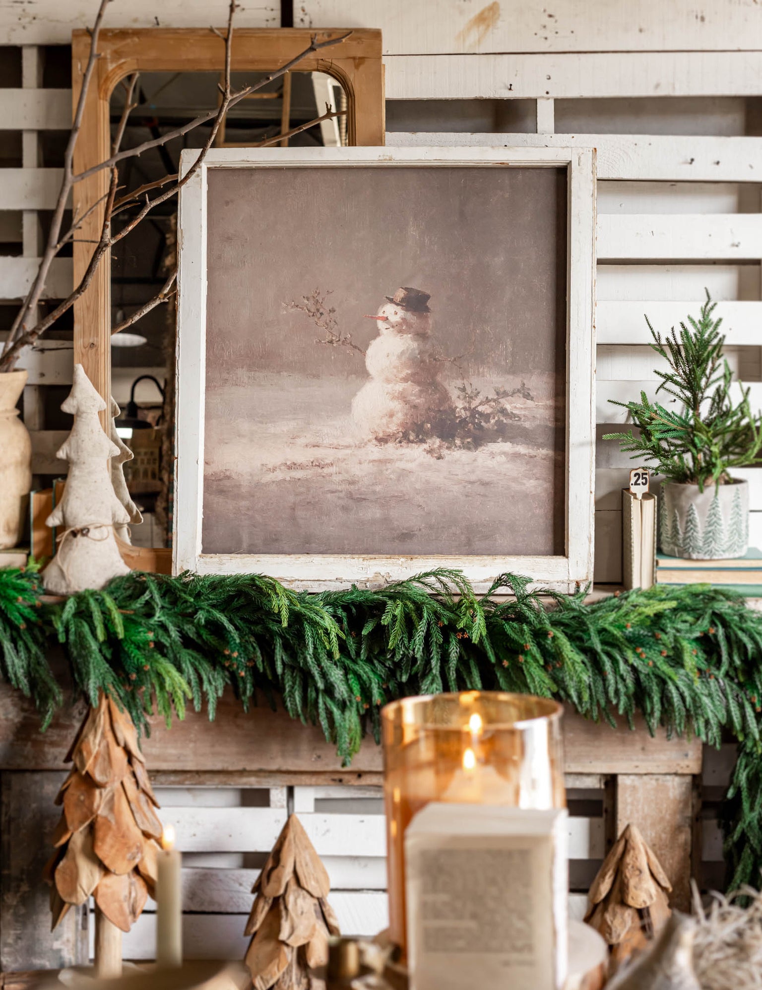 Salvaged Framed Snowman Canvas The Little Burlap Barn