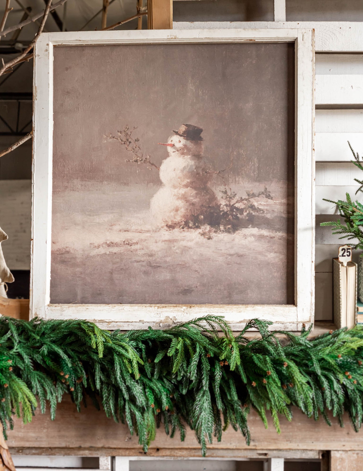 Salvaged Framed Snowman Canvas The Little Burlap Barn
