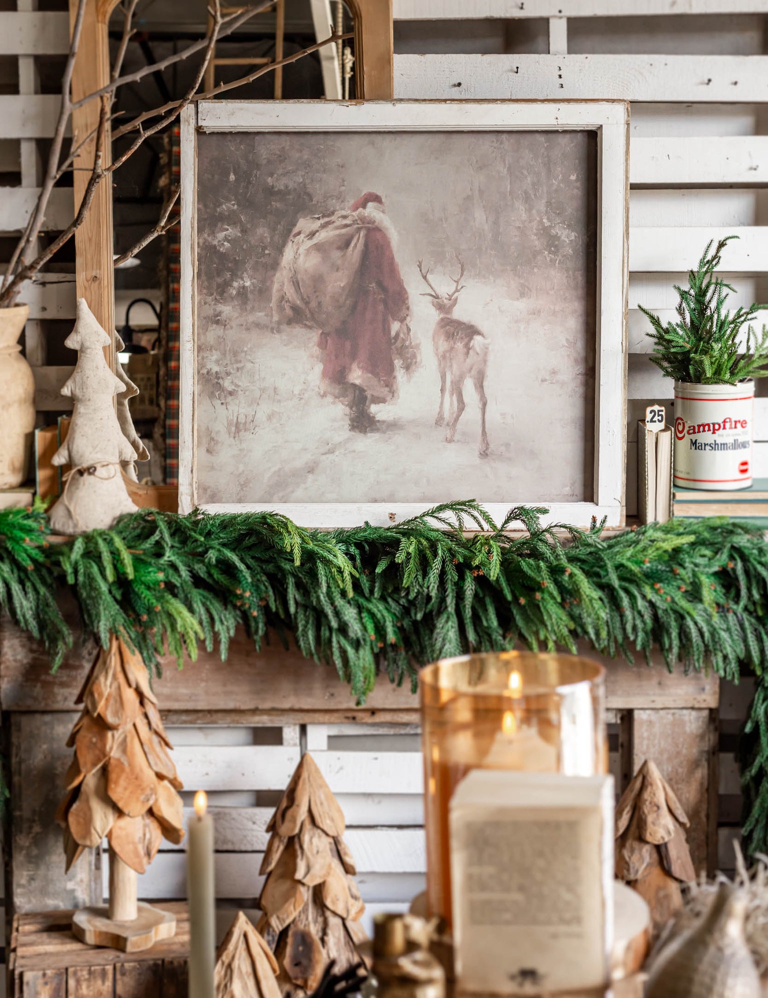 Salvaged Framed Santa's Reindeer Canvas The Little Burlap Barn