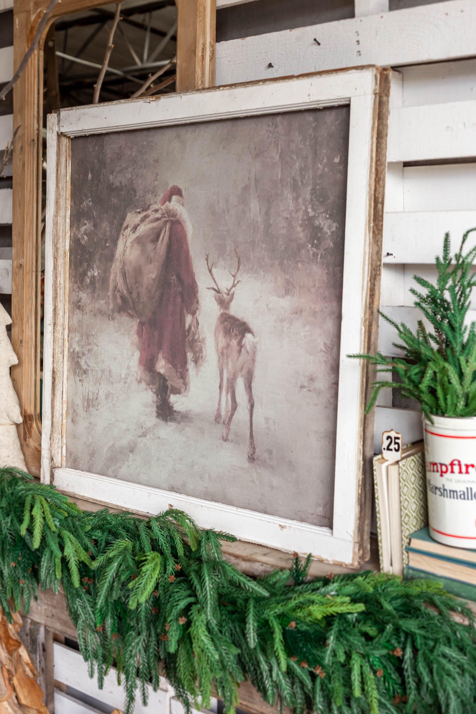 Salvaged Framed Santa's Reindeer Canvas The Little Burlap Barn