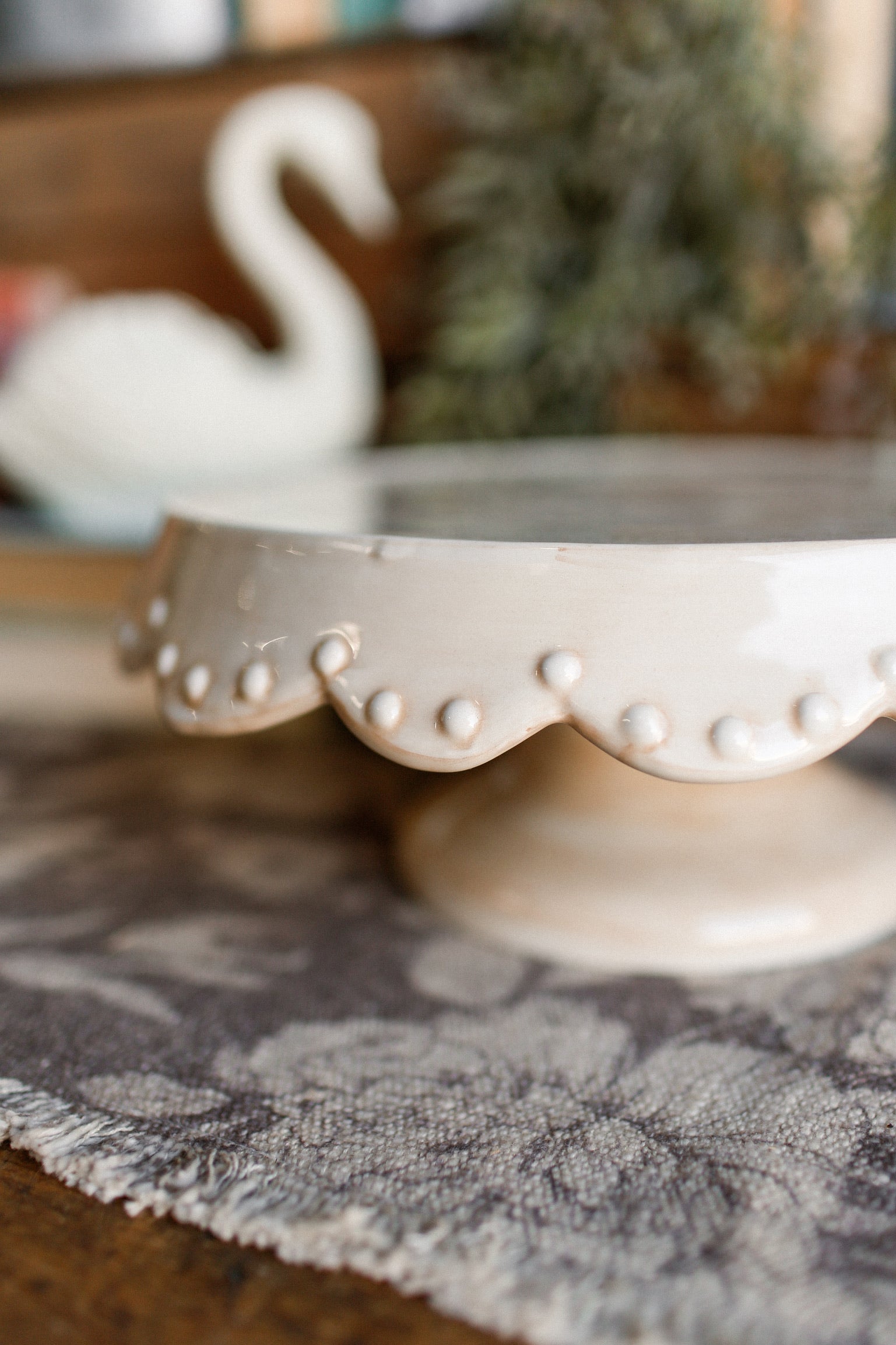 Stoneware Scalloped Cake Plate