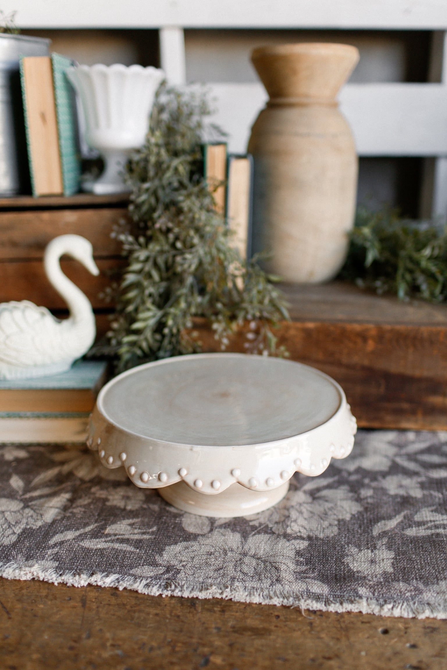 Stoneware Scalloped Cake Plate