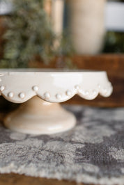 Stoneware Scalloped Cake Plate
