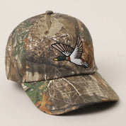 Flying Mallard Embroidered Cap with Leaf Print Fashion City