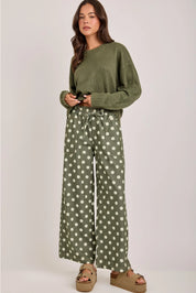 Olive Polka Dot Drawstring Pant BON