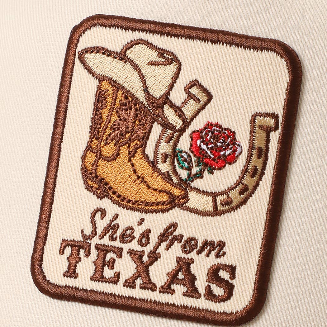 SHE'S FROM TEXAS Embroidered Patch Striped Brim Baseball Cap Fashion City