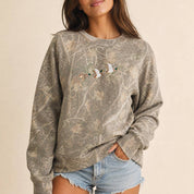Flying Mallard Ducks Embroidered Camo Crewneck Sweatshirt Fashion City