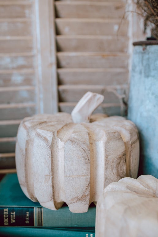 Hand-Carved Wood Pumpkin
