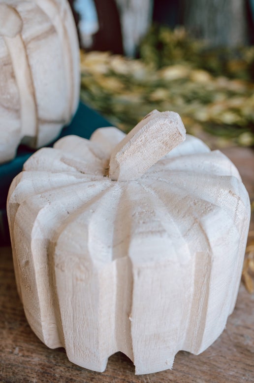 Hand-Carved Wood Pumpkin