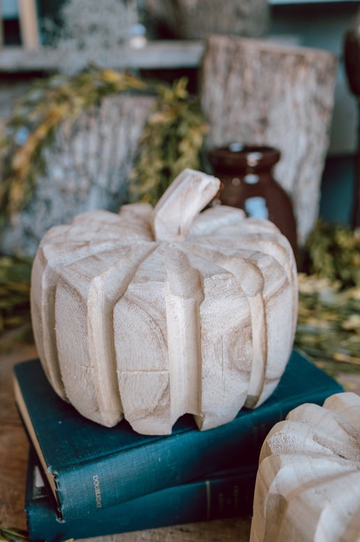Hand-Carved Wood Pumpkin