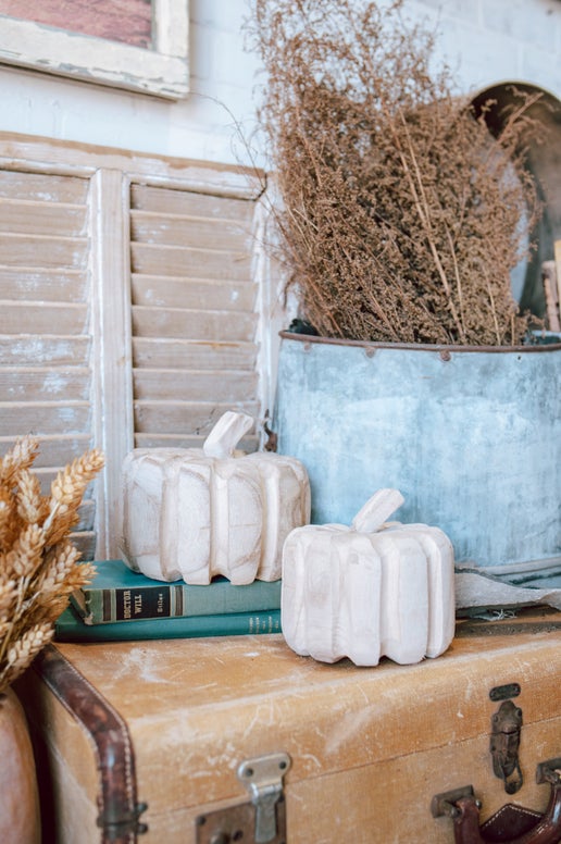 Hand-Carved Wood Pumpkin