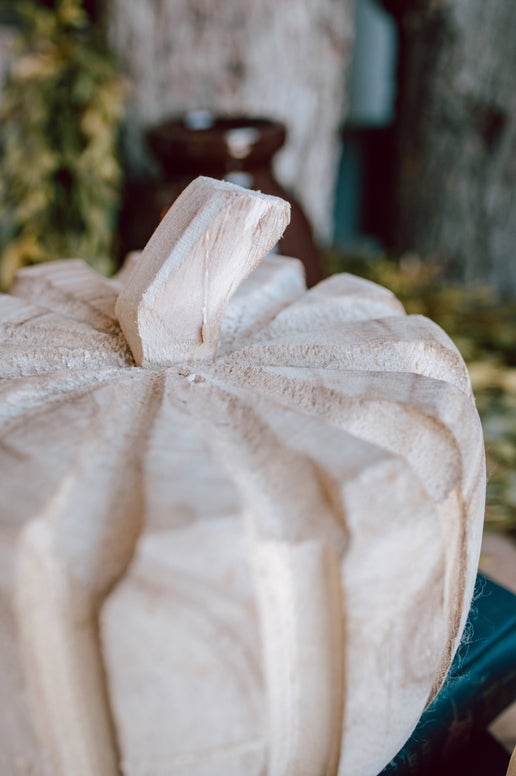 Hand-Carved Wood Pumpkin